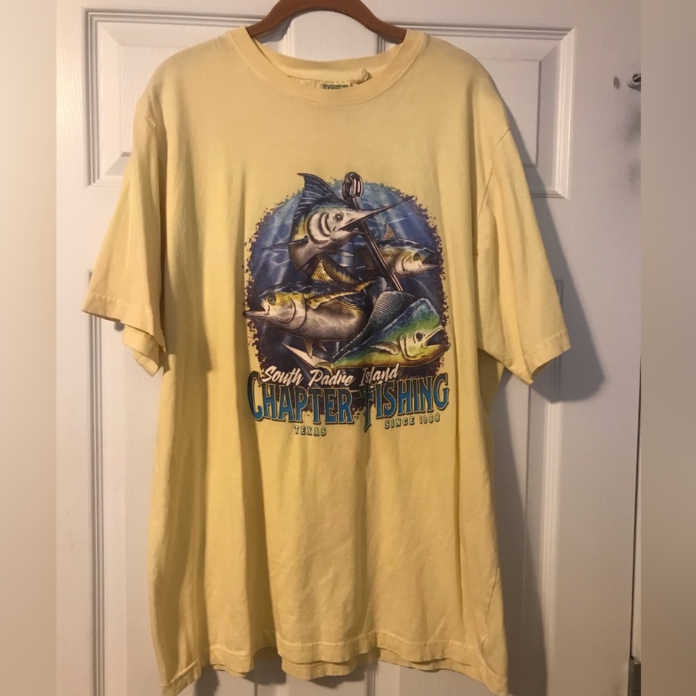 South Padre Island TX Chapter Fishing Short Sleeve T-Shirt Mens 2XL Yellow